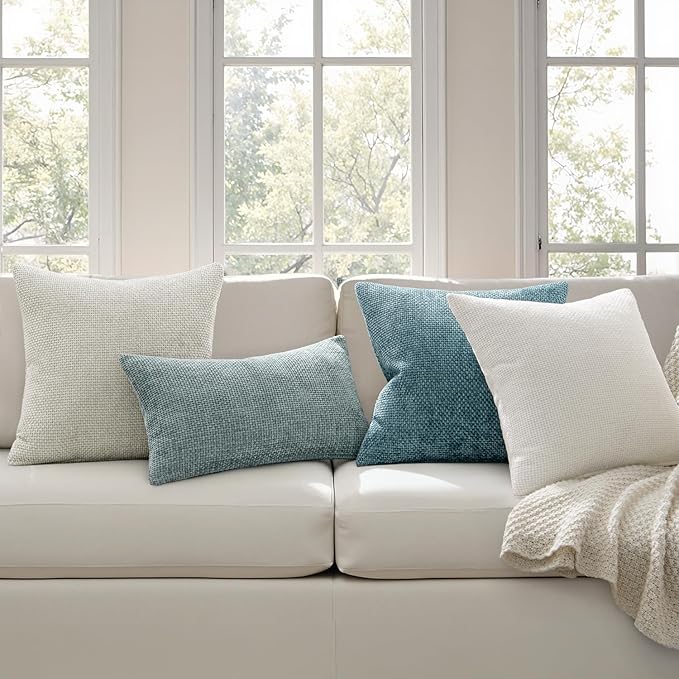 MIULEE Pack of 2 Couch Throw Pillow Covers 18x18 Inch Coastal Blue Modern Boho Accent Decorative Pillow Covers Soft Chenille Farmhouse Cushion Covers for Home Decor Bed Sofa Living Room