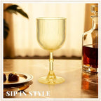 Plastic Wine Glasses 9oz Set of 24, Gold Ribbed Vintage Goblets Unbreakable Reusable BPA-Free Stemmed Drinking Glasses for Parties, Weddings & Events