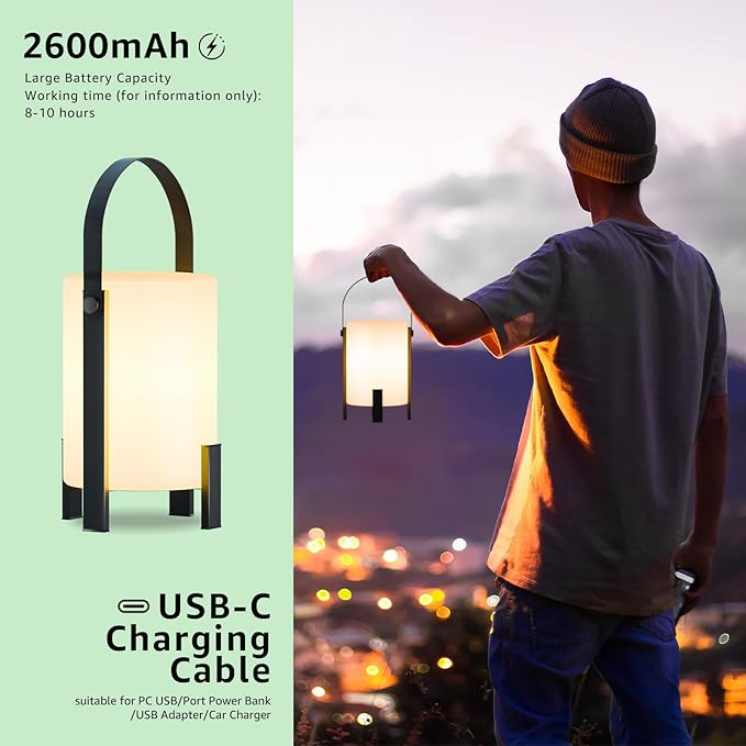 uuffoo LED Lamp Shower Lamp Rechargeable Lantern Table Lamp Cordless 3000K and Candle Light IP44 Dimmable for Indoor Outdoor Bathroom Patio Camping Restaurant Home