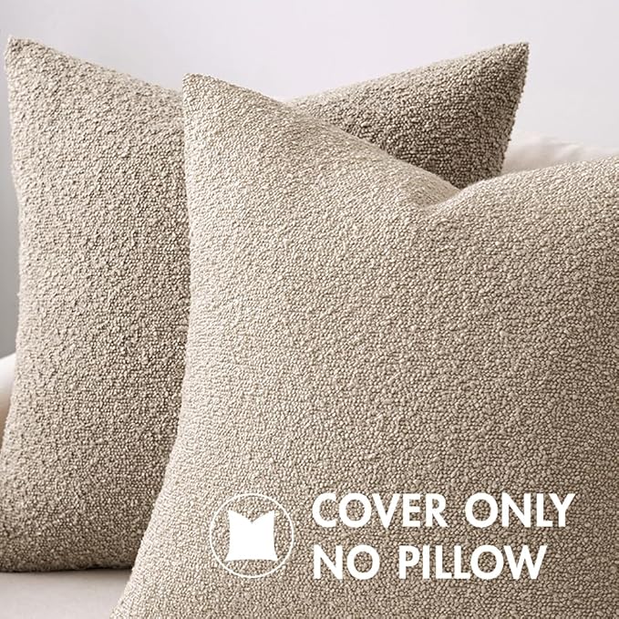 MIULEE Textured Boucle Throw Pillow Cover Neutral Accent Solid Eruo Sham Pillow Case Decorative Soft Pack of 1 Couch Cushion Chair Sofa Bedroom Livingroom Home Decor,24x24 Inch