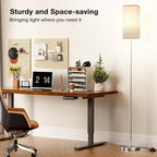 Ambimall Remote Control Floor Lamp, Stepless Dimmable, 64 Inches Tall, Include 9W Bulb, Standing Lamp for Living Room Bedroom Office (White & Sliver)
