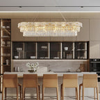 Crystal Chandeliers, 49.2" 18-Light Rectangular Chandelier for Dining Room, Gold Chandelier for Kitchen, Modern Large Chandeliers, Dining Room Light Fixture Island Lights Dimmable