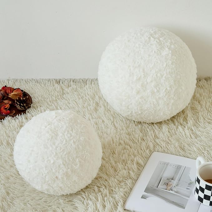 Ball Pillow, Decorative Round Pillow for Couch n, Circle Throw Pillows, Perfect Ball Pillows for Couch, Stylish Decorative Pillows, Versatile Round Throw Pillow (White, Medium-11.8 Inches)