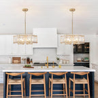 6-Light Gold Glass Chandelier, 18.7" Modern Textured Glass Drum Chandelier for Dining Room, Luxury Crystal Round Hanging Light Fixture for Kitchen Living Room Hallway Bedroom