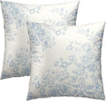 Vintage Chinoiserie Floral Pillow Covers 16x16, 2Pcs Light Blue White Flowers Leaves Pattern Decorative Pillow Cases Soft Square Cushion Cover for Bed Sofa Couch Porch Home Decor