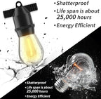 S14 LED 48FT Outdoor String Lights, IP65 Waterproof 48FT Outside Patio Lights, Edison Shatterproof Bulb Vintage Backyard Light, Balcony, Deck, Garden Light