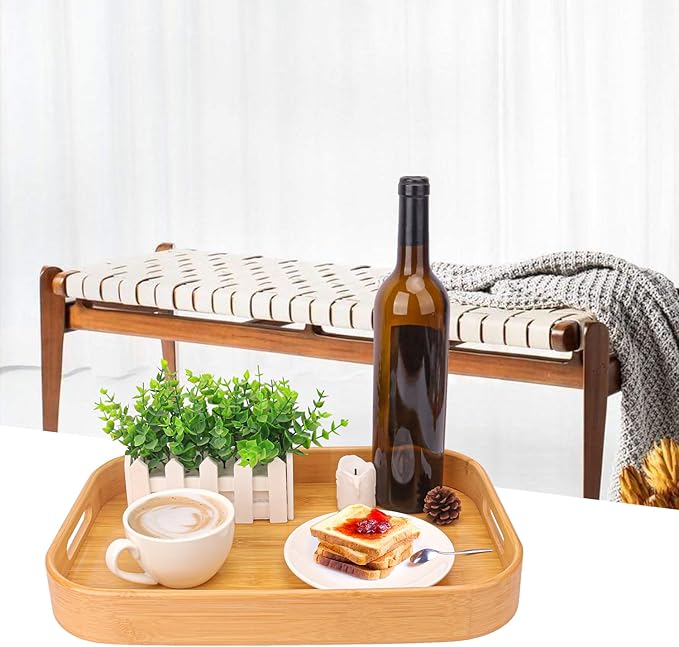 2 Pack Bamboo Serving Trays with Handles, Rectangular Bamboo Trays for Serving Food, Tea, or Dining in Bed