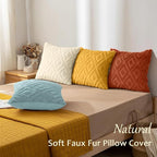 decorUhome Pack of 4 Faux Fur Throw Pillow Covers 18x18, Soft Decorative Couch Pillow Covers with Velvet Back for Modern Sofa Living Room, Yellow/Rust