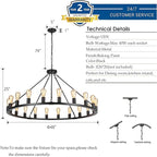 Wagon Wheel Chandelier, Large Black Farmhouse Chandelier for Dining Room Light Fixture, 20-Light 48 Inch Extra Hanging Lighting for High Ceilings Living Room Kitchen Island Foyer Villa