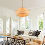 Farmhouse 26" Large Drum Rattan Chandelier 6-Lights Vintage Boho Rattan Chandelier Retro Vintage Bamboo Drum Chandeliers for Dining Room, Kitchen Island, Living Room, Bedroom