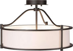 XiNBEi Lighting Semi Flush Mount Ceiling Light 18 Inch 3 Light Close to Ceiling Light with Fabric Shade and Frost Glass Diffuser in Dark Bronze Drum Semi Flush Light XB-SF1199-DB