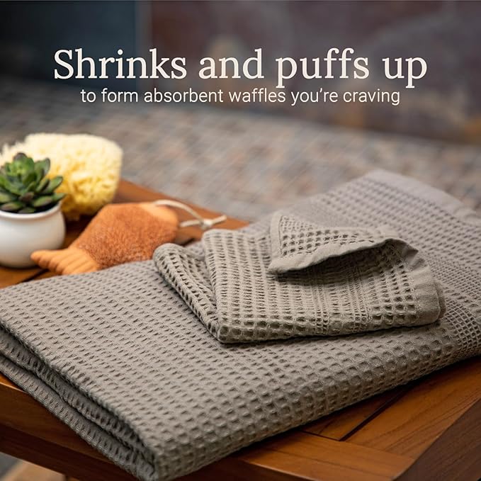 GILDEN TREE Waffle Hand Towels for Bathroom Quick Dry Towel Super Absorbent Thin 100% Cotton Hand Towels Lint Free, Hand Towels for Bathroom Set of 2, Classic Style (Stone)