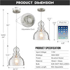 Brushed Nickel Pendant Light for Kitchen Island Hammered Glass Pendant Island Light 10inch Modern Glass Pendant Lights for Kitchen Sink Dining Room Hallway Entrance