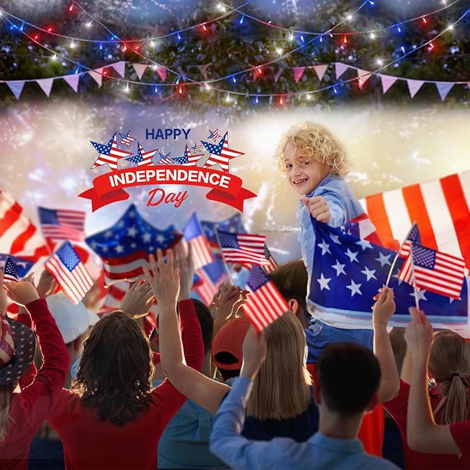 ILLUMINEW 4th of July Decorations 300 LED Red White and Blue String Lights Plug-in, 8 Modes 108ft Independence Day Fairy Lights for Patriotic Party Decor Indoor Outdoor