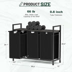 Laundry Hamper, Laundry Sorter with 3 Pull-Out Removable Oxford Fabric Bags Cloth Laundry Basket 3 x 10 Gallons (Charcoal Black)