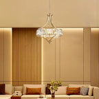 XINGQI Large Crystal Chandelier 21.6" Brushed Nickel Chandeliers for Dining Room, Rustic Farmhouse Pendant 6-Light with Round Metal Shade for Living Room Kitchen Bedroom Office