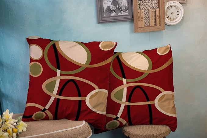 CAPSCEOLL 2PCS Cranberry Red Tan Black Geometric Circle Decorative Throw Pillow Case 16X16Inch,Home Decoration Pillowcase Zippered Pillow Covers Cushion Cover for Book Lover Worm Sofa Couch