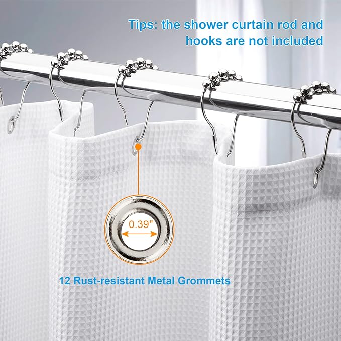 AmazerBath White Shower Curtain Fabric, Waffle Shower Curtains for Bathroom, Cloth Shower Curtain Heavy Duty, Thick Bathroom Shower Curtains Hotel Quality, Premium Polyester, 72x72 Inches