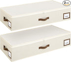 Cupic Cupid Under Bed Storage Containers, Foldable Organizer with Lid for Bedroom, Underbed Storage Box for Blankets, Clothes, Shoes, 2 Pack, Beige