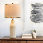 23.75 inches Modern Ceramic Table Lamp Set of 2 for Living Room, Farmhouse Bedside Nightstand Lamp for Bedroom Home Office Dorm