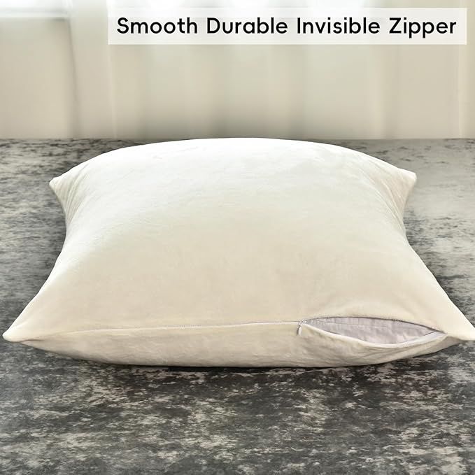 PHF Super Soft Velvet Euro Sham, 26"x 26",No Insert, 2 Pack Color Gradient Euro Pillow Covers, Ultra Cozy European Pillow Covers for Luxurious Home Decorative, No Shedding, No Pilling, Cream