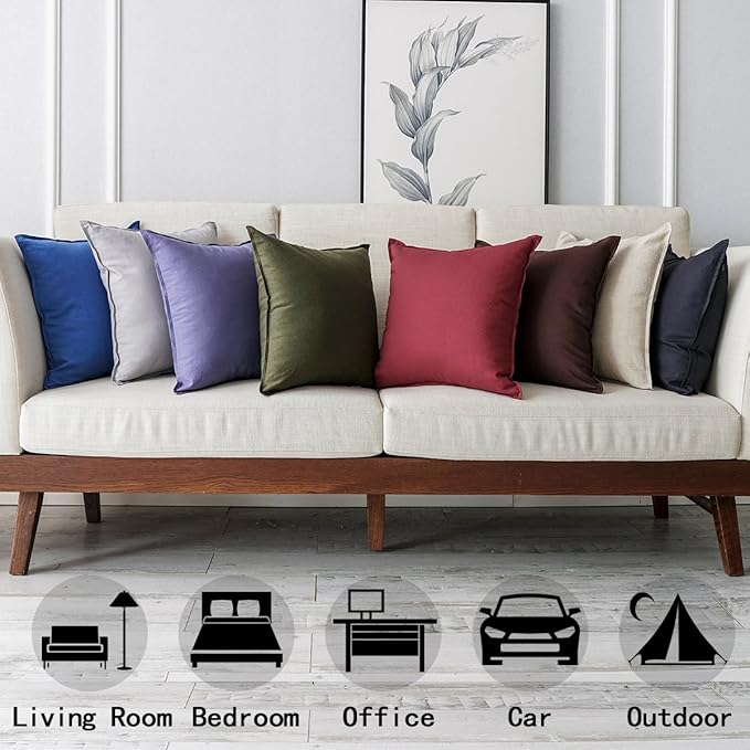 Jeanerlor Pack of 2 24 x 24 Inch Cotton Linen Soft Soild Decorative Square Throw Pillow Covers Green Cushion Case Set for Bedroom/Sofa/Car 60 x 60cm,Olive Green