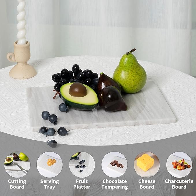 Natural Marble Cutting Boards for Kitchen - 12" x 8" Multi-Purpose Pastry Marble Tray Cheese Board Marble Slab for Counter, Bathroom Perfume Tray Jewelry Candle Plate (Nestos)