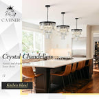 Modern Crystal Chandeliers 16" Small Black Pendant Light Luxury 3 Tiers K9 Crystal Ceiling Pendant Round Light Fixture 6-Light for Dining Room Entryway Kitchen Bedroom Closet