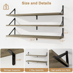Fun Memories Floating Shelves for Wall, 36 Inches Long Set of 3 Wall Shelves for Bedroom, Floating Bookshelves with Metal Brackets for Living Room, Kitchen, Bedroom and Laundry Room (Grey)
