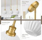 Brushed Gold Pendant Lights Kitchen Island 2 Pack, 7.3" Milk Glass Modern Pendant Light Fixtures with Rods, Globe Hanging Lighting for Kitchen Sink Bathroom Dining Room, E26 Base