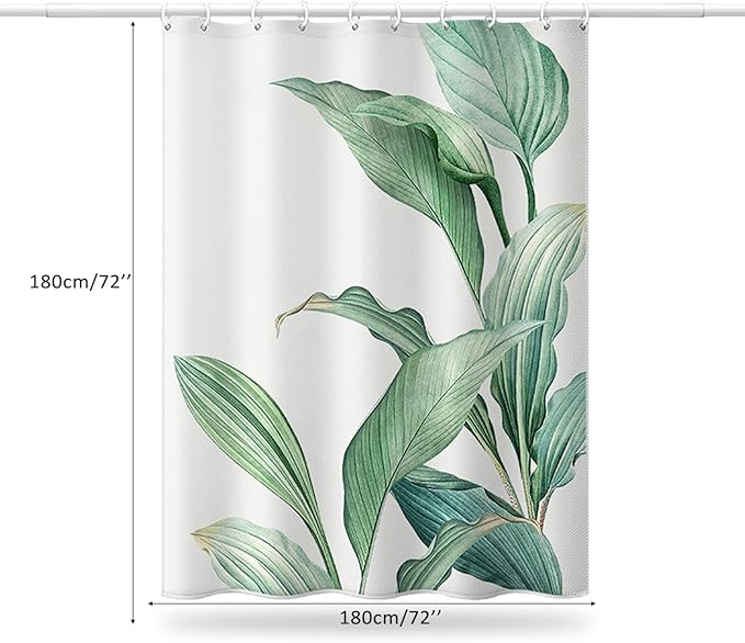 Shower Curtain, Banana Leaf Shower Curtain Fabric Green Leaf Shower Curtain, Weighted Hem, with 12 Hooks, Shower Curtains for Bathroom Waterproof Shower Curtain (72 "X 72")