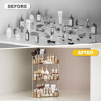 3-Tier Corner Bathroom Counter Organizer with Top Toothbrush Holders,Large Makeup Organizer Countertop with Brush Holder,Skincare Organizers Corner,Exquisite Vanity Organizer (Gold, 3 Tier)