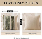 ANRODUO Pack of 2 Boho Decorative Throw Pillow Covers 20x20 Farmhouse Cushion Case Striped Chenille Pillow Cases Square Pillow Covers Accent Neutral Pillowcase for Sofa Couch Bed, Olive Green Stripe
