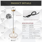 Handcrafted 11-Inch Mid-Century Modern Brass Gold Pendant Light with Seeded Glass Shade - Elegant Dining Room Pendant Light