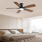 52inch Ceiling Fans with Lights, Low Profile Ceiling Fan with Light and Remote/APP Control, DC Reversible Motor, Noiseless, Flush Mount, Brown Ceiling Fan for Bedroom Indoor/Outdoor Use