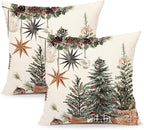 4TH Emotion Christmas Trees Pillow Covers 18x18 Inch Set of 2, Boho Xmas Farmhouse Decorations Winter Holiday Decor Throw Cushion Case for Home Couch S24C38