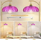Vintage Floor Lamps for Living Room Arc Floor Lamp with Remote Control & Glass Lampshade,Mid Century Modern Standing Lamp Gold Tall Flower Lamp for Bedroom Living Room Corner