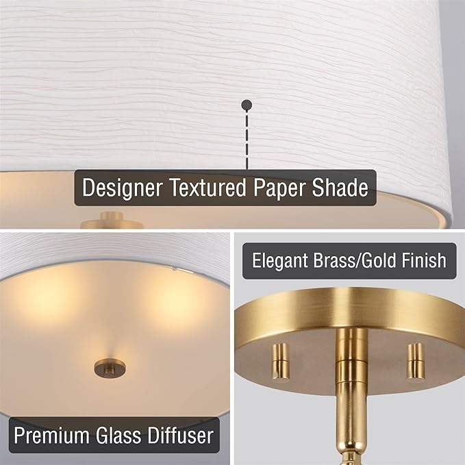 Kira Home Pearl 18" Modern 3-Light Large Drum Pendant Chandelier, White Textured Shade + Glass Diffuser, Adjustable Height, LED Compatible, Cool Brass Finish