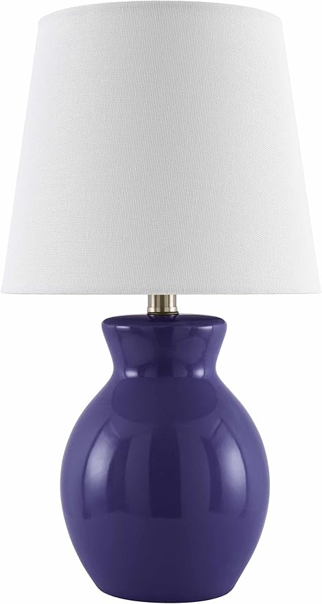 BoutiqueRugs Liliac Boho Ceramic Bedside Table Lamp for Bedroom Nightstand - End Side Lighting for Living Room - Shade Cotton - White, Navy - 15" H