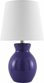 BoutiqueRugs Liliac Boho Ceramic Bedside Table Lamp for Bedroom Nightstand - End Side Lighting for Living Room - Shade Cotton - White, Navy - 15" H