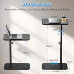 Side Table Sofa Tray for Couch Heavy Metal Base Swivel/Adjustable Height, Sofa Bed Bathroom Study TV Tray C Shaped End Table Food Snack Trays for Eating