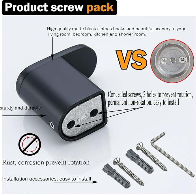 RANDOM Towel Hooks for Bathroom Wall Mounted Hand Towel Holder Matte Black Coat Hooks Heavy Duty Wall Hook for Kitchen Stainless Steel Robe Hook 2 Pack