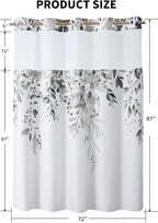 QiyI No Hook Shower Curtain with Snap in Fabric Liner, Grey Eucalyptus Shower Curtain with See Through Top Window, Waterproof Washable Cloth Ringless Shower Curtain Set for Bathroom, 72 x 87