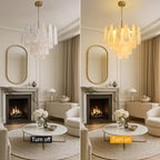 Alabaster Round Chandelier, 22" 43 PCS Natural Spanish Marble Stone Chandelier, 4-Tiers Modern Luxury Brass Alabaster Chandeliers for Dining Room, Living Room, Bedroom, Bathroom, Entryway, Foyer