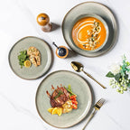 AmorArc Ceramic Dinnerware Sets of 8,Handmade Reactive Stoneware Glaze Plates and Bowls Sets,Highly Scratch Resistant | Dishwasher & Microwave Safe,Service for 8 Dishes Set (24pc)