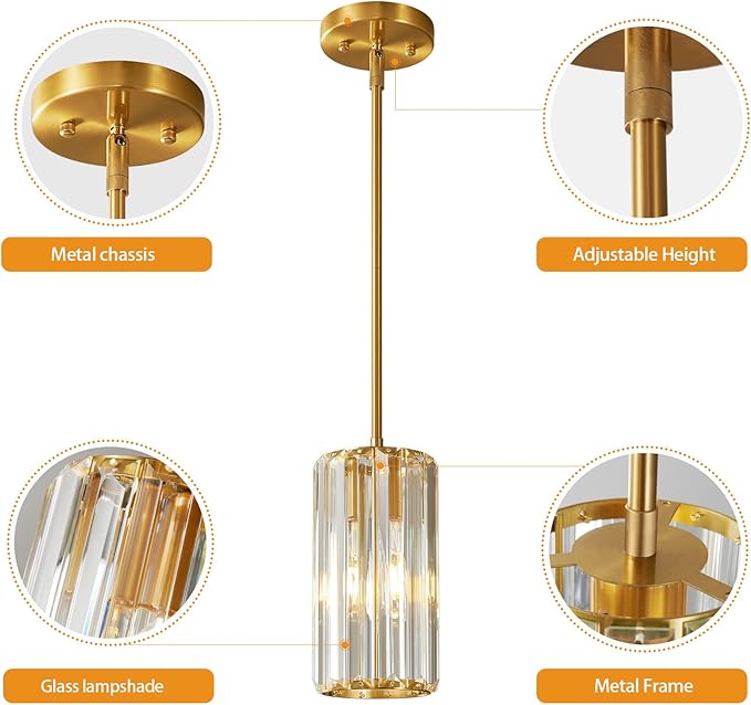 Gold Pendant Lighting Modern Pendant Light Mini Crystal Chandeliers Adjustable Pendant Light Fixture for Kitchen Island Dinning Room Corridor Bedroom(Gold 3-Pack)