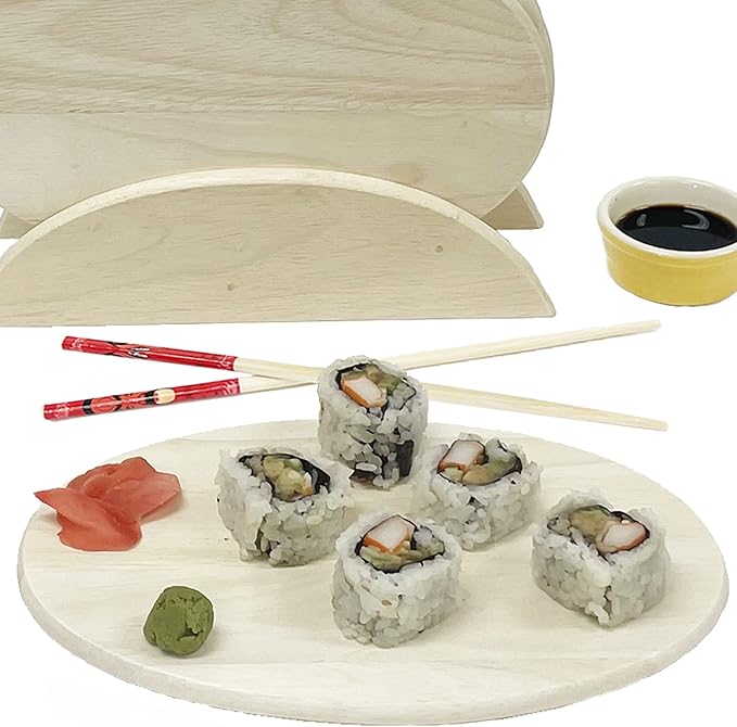 6 Whitewash Wood Serving Boards with Stand, Perfect for Serving, Sushi, Cheese, Hors D'Oeuvre, Charcuterie, Sandwiches by Woodard & Charles, 7 Piece Set, 9 1/2" x 6 1/2" ★★Pack of 10★★
