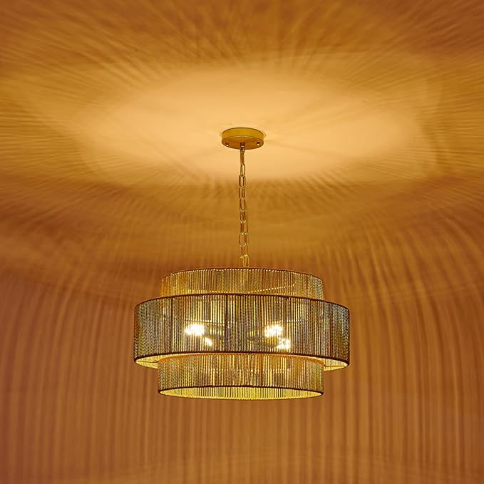 Large Woven Rattan Chandeliers for Kitchen Island, 22.8in Coastal Boho Pendant Lights for Dining Room, Living Room