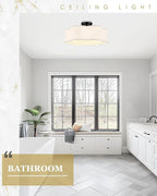 Black Semi Flush Mount Ceiling Lights, 6-Light 18Inch Ceiling Light Fixtures with Fabric Drum Shade in Flower Shape for Nursery Bedroom Kitchen, AD-22007-6SF-BK