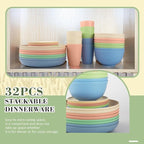 Wrova Wheat Straw Dinnerware Set of 32, Unbreakable Dinner Plates and Bowls Sets Service for 8, Microwave & Dishwasher Safe Dishes Set for Kitchen and Dining.Nordic Series